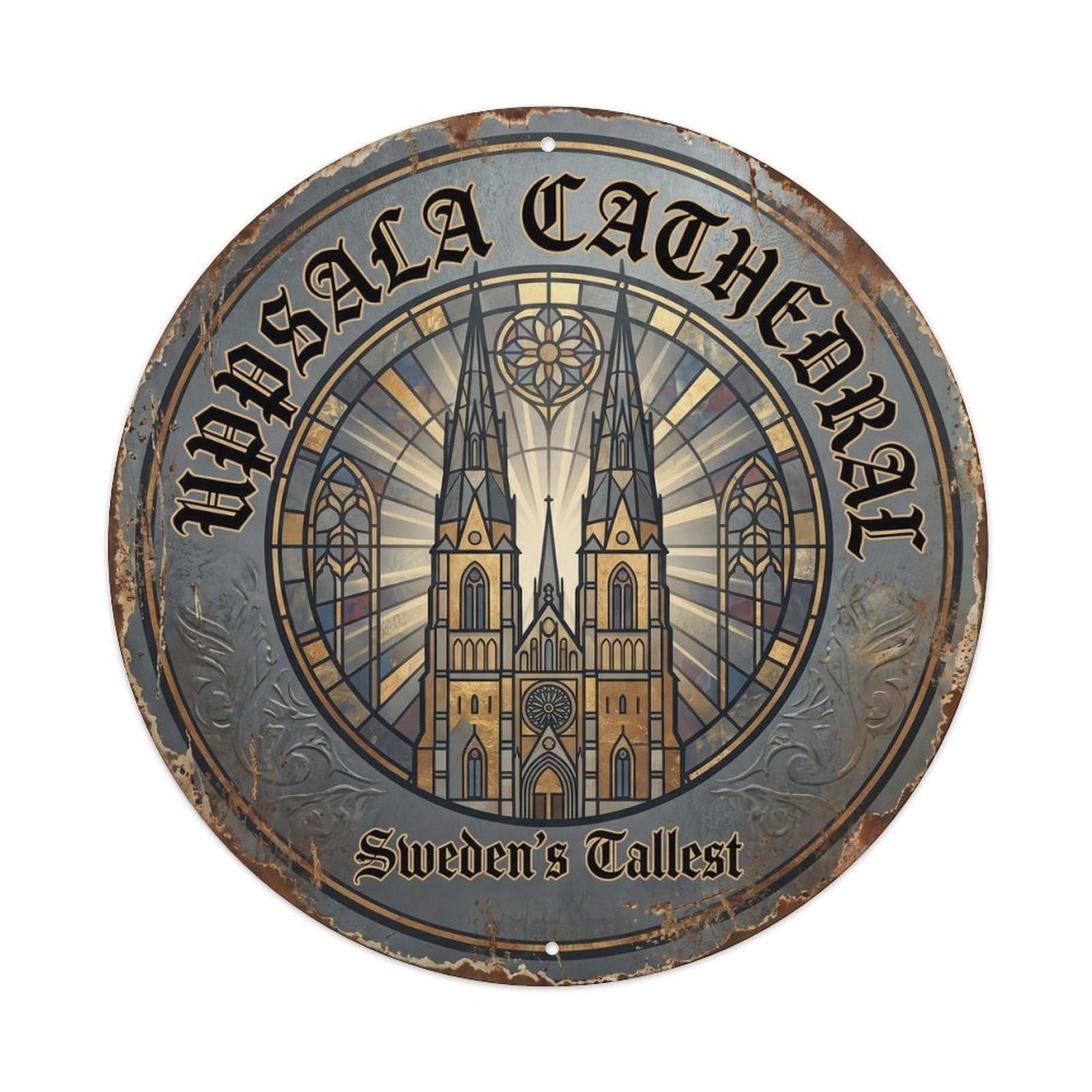 Cathedral Gothic Bedroom Sanctuary Metal Tin Sign Plaque Wall Decor for Cafe, Club, Garden Round Metal Poster 8x8Inch