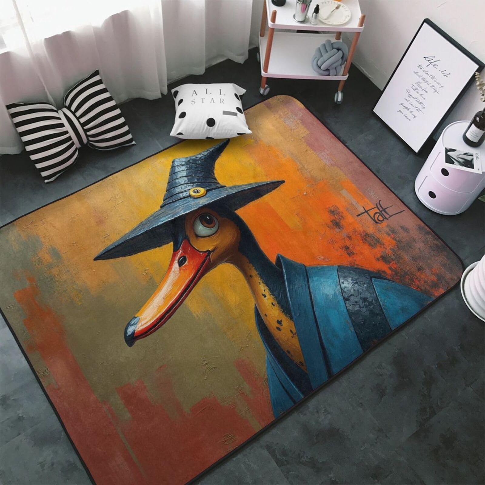 Tapis à imprimé canard bleu magique pour salon, chambre à coucher, tapis doux lavable de 9,1 x 152,4 cm, tapis antidérapant pour décoration de chambre à coucher, esthétique 152,4 x 99,1 cm