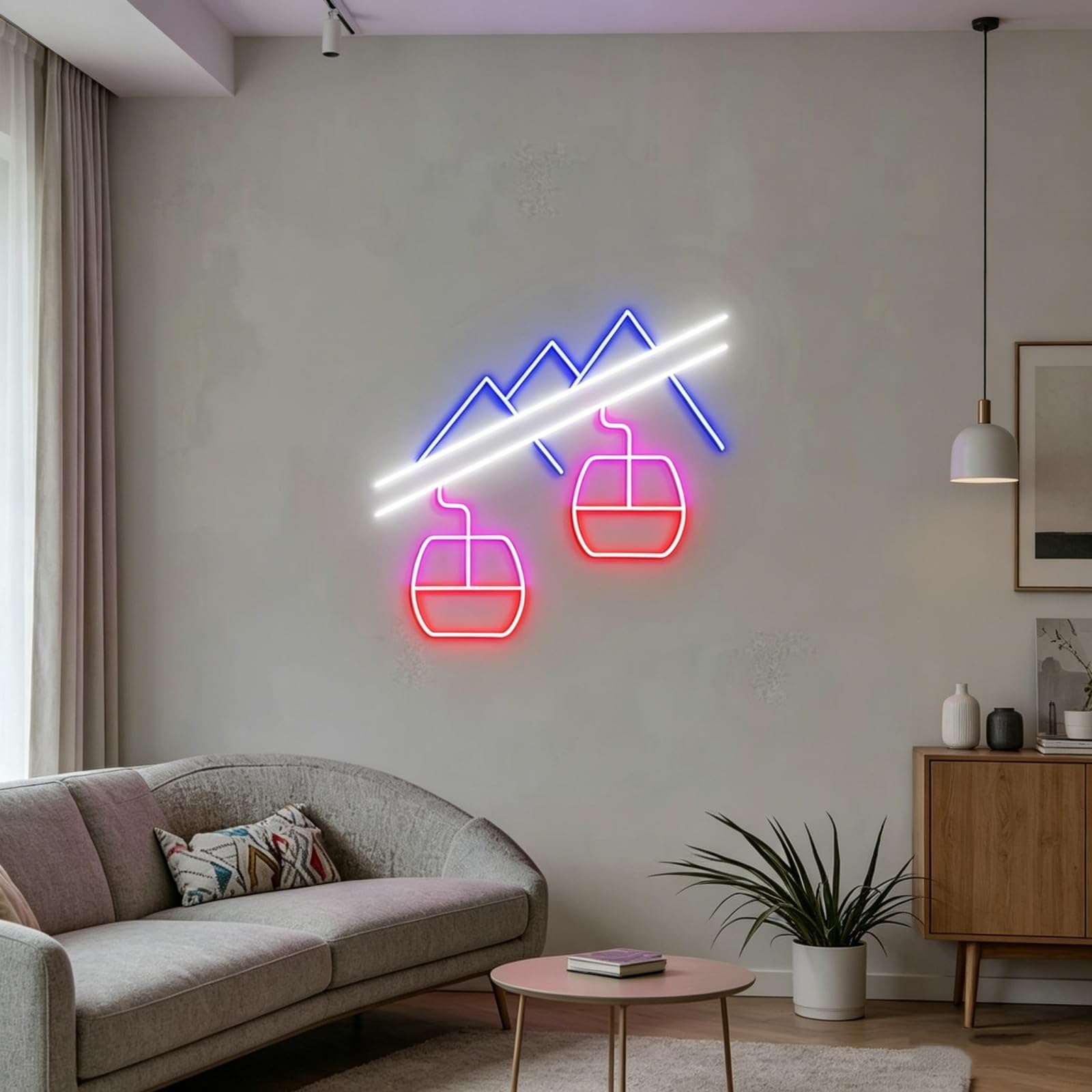 DAKABUKA Ski Lift Neon Sign Mountain Cable Car LED Neon Light for Wall Decor Dimmable USB Powered Neon Signs for Bedroom Game Room Ski Lodge Party Ski Lovers Gifts(Blue+White+Pink+Red)