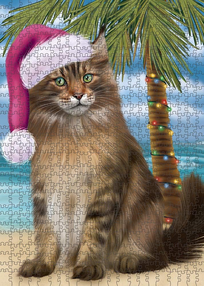 Christmas Summertime Beach Maine Coon Cat Jigsaw Puzzle for Adults - Animal Printed Interlocking Puzzle Game Artwork - Gift for Dog Lover's -1000 Pcs 29.5"x19.7", PZLE63508