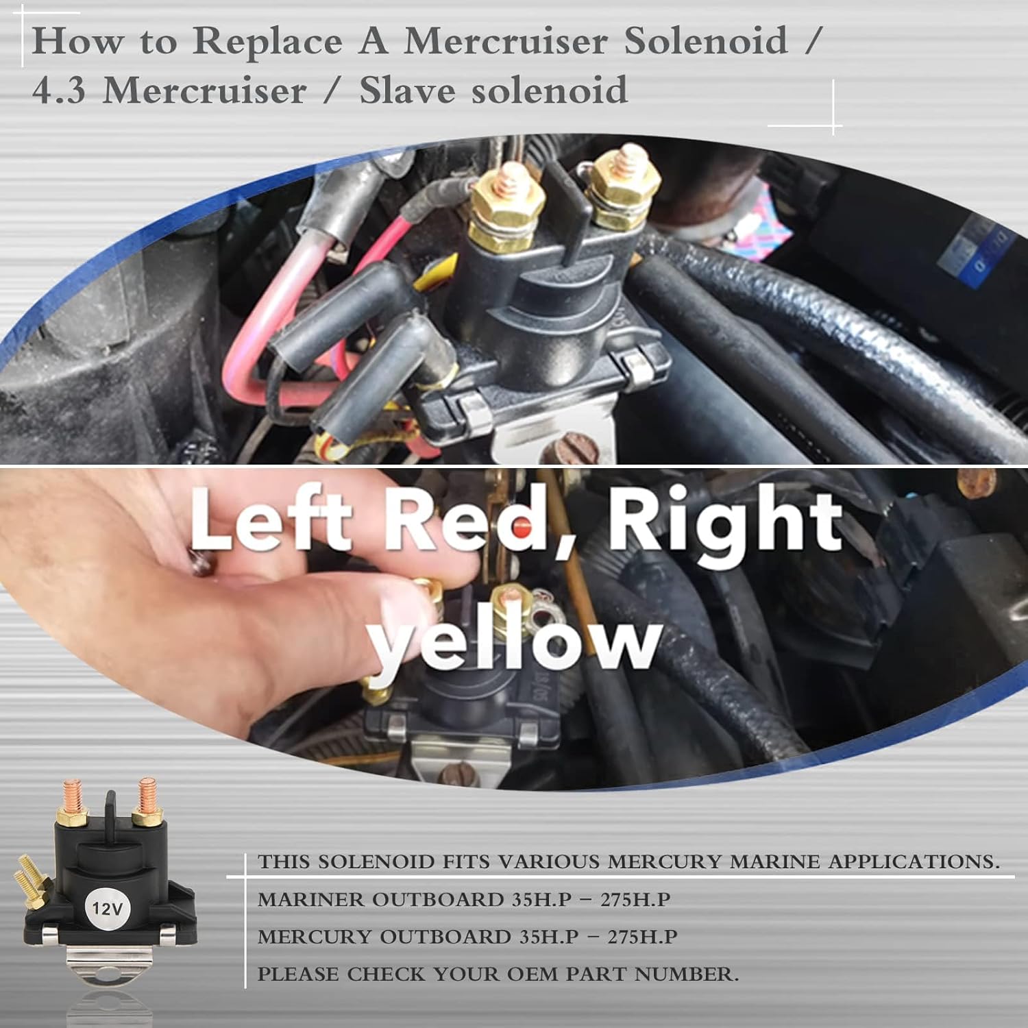 12V (2pcs) Power Trim Solenoid Switch - 89-96158T Solenoid, for Mercruiser Mercury Mariner Outboard Motors 35-275 HP 89-818864T 89-84607 8994318 8996158 8996158T SAE J1171 Starter Relay