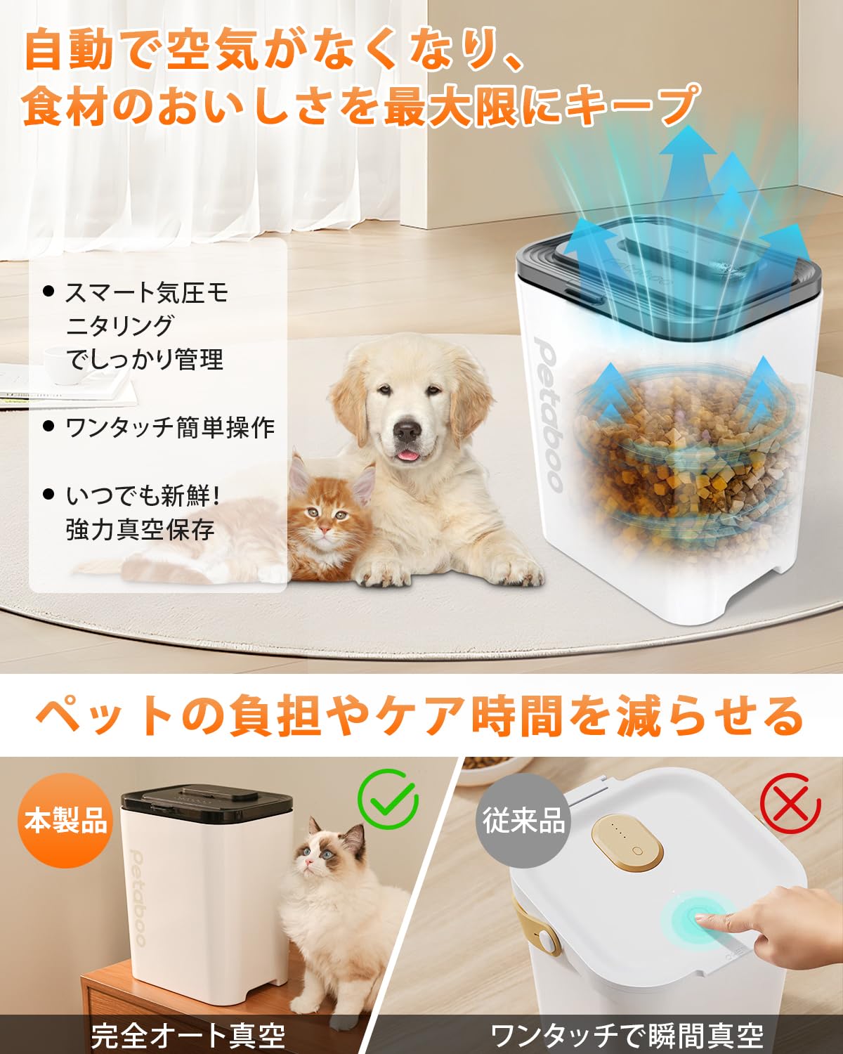 Amazon.co.jp: 真空保存容器 ペットフード Petaboo【-15kPa自動真空で