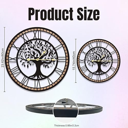 Miniatura 7 de Relojes de pared para decoración de sala de estar, reloj de pared grande del árbol de la vida, silencioso y sin tictac, adecuado para decoración de