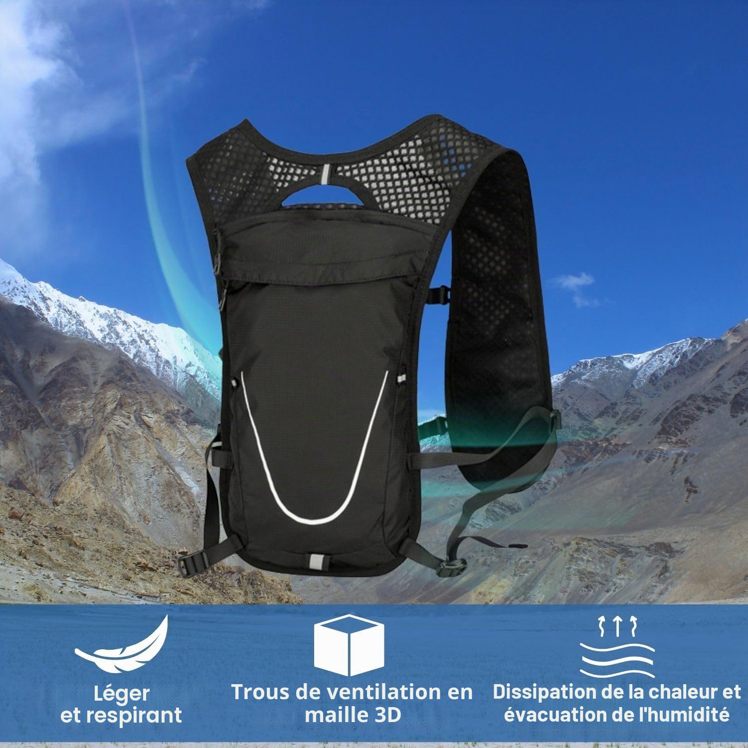 Gilet Hydratation Running pour Homme et Femme, avec Gourde d'hydratation de 2L et 2 Bandes réfléchissantes, Sac Hydratation Running pour Course Trail Marathon Cyclisme Randonné