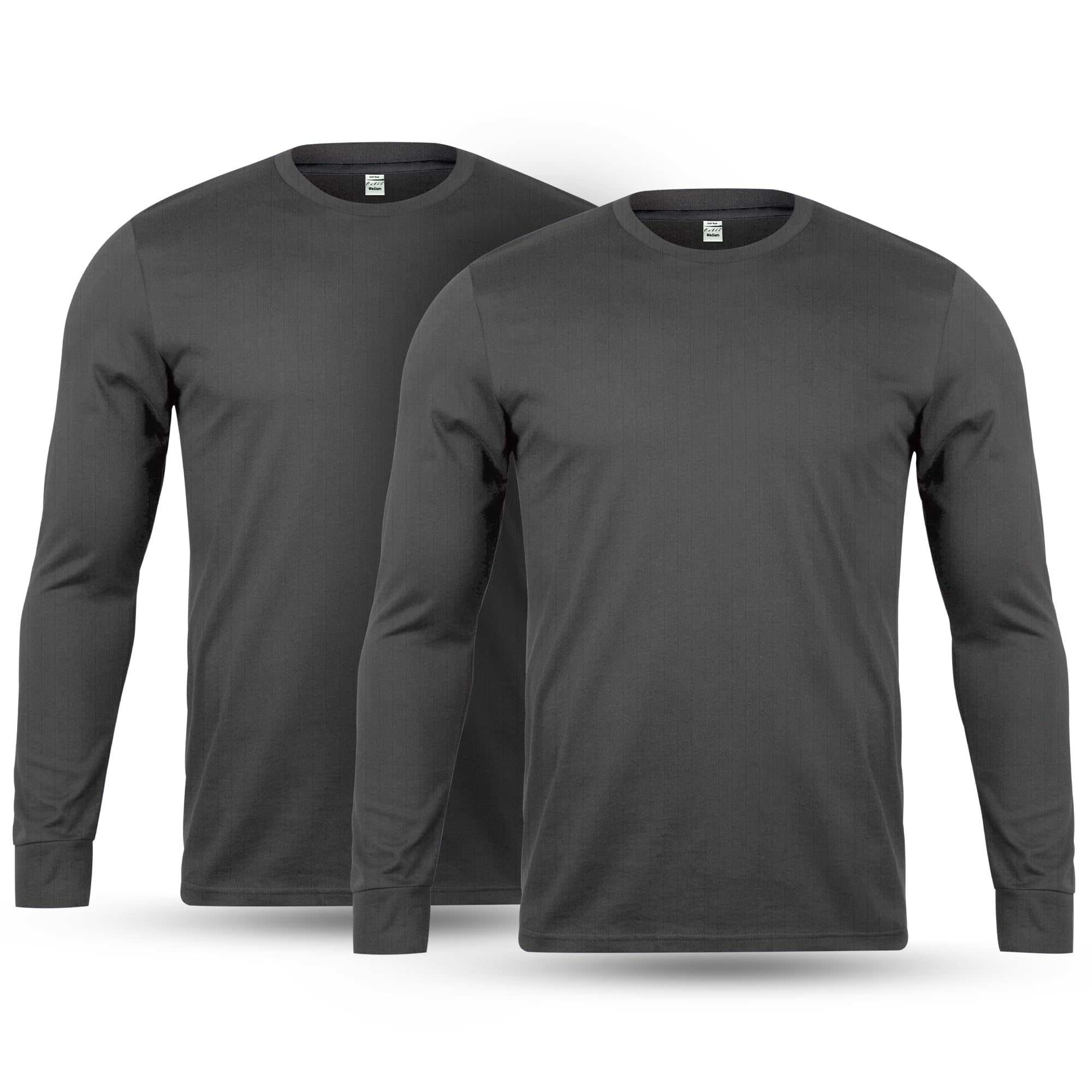 Orbiz Men's Grey Thread Linens 2 Pack Thermal Underwear Full Long Sleeve Vest Top Base Layer Thermals Tops Body Warmer Size S-Xxl