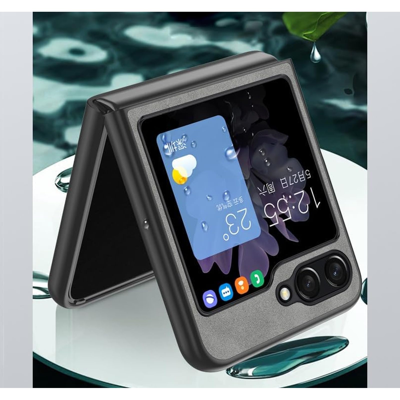EKSED Custodia in Pelle per Samsung Galaxy Z Flip 5 5G 2023, Cover Ultra Sottile Resistente, Protezione per Obiettivo Fotocamera, Custodia per Telefono Antiurto AntiGraffio