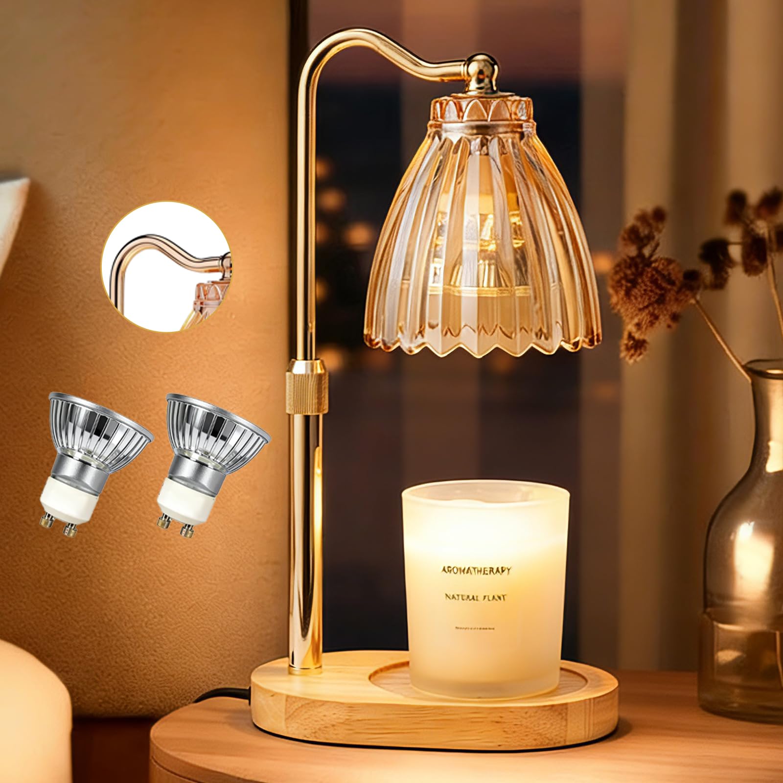 Nvsteca Candle Warmer Lamp, Height Adjustable Flameless Candle Lamp with Timer 2/4/8H, Dimmable, Auto Shut-Off, Childproof, Gift for Women, Housewarming Birthday Gift Box, 220V UK Plug