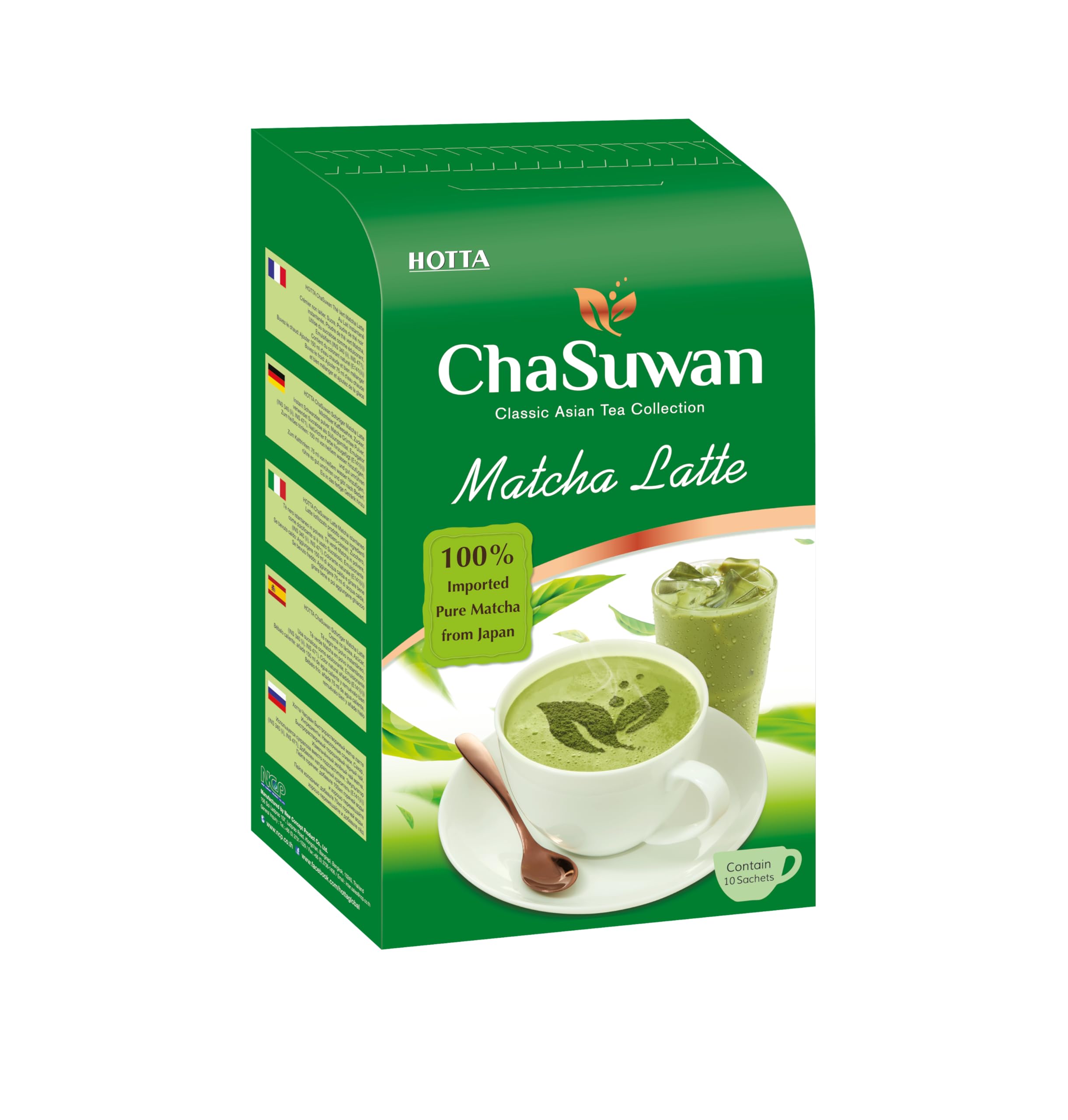 HOTTA ChaSuwan Matcha Latte Milk Tea Mix – Authentic Japanese Green Powder – Low Calorie Instant Drink for Hot Tea, Iced & Boba – 10 Sachets On-the-Go