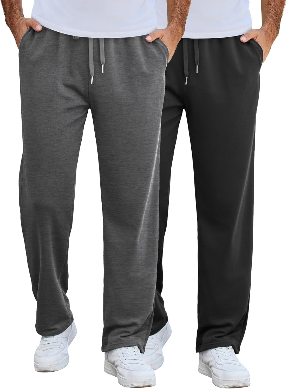 COOFANDY Men's Cotton Sweatpants Open Bottom Lounge Pants Lightweight Casual Jogger Pants with Pockets
