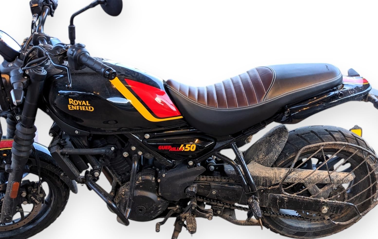 autoleopard Guerrilla/GRR 450 Split Bike SEAT Cover.PU Leather .Dual Brown/Black Tone Colour Nylon Stitch 10 mm Cushion Foam .All Weather Proof.Rope PROVIDED-image-38
