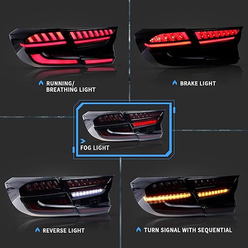 Miniatura 2 de VLAND Luces traseras LED compatibles con Honda Accord de 10 generación 2018-2022 con escaneo dinámico de animación respiratoria DRL, con secuencial,