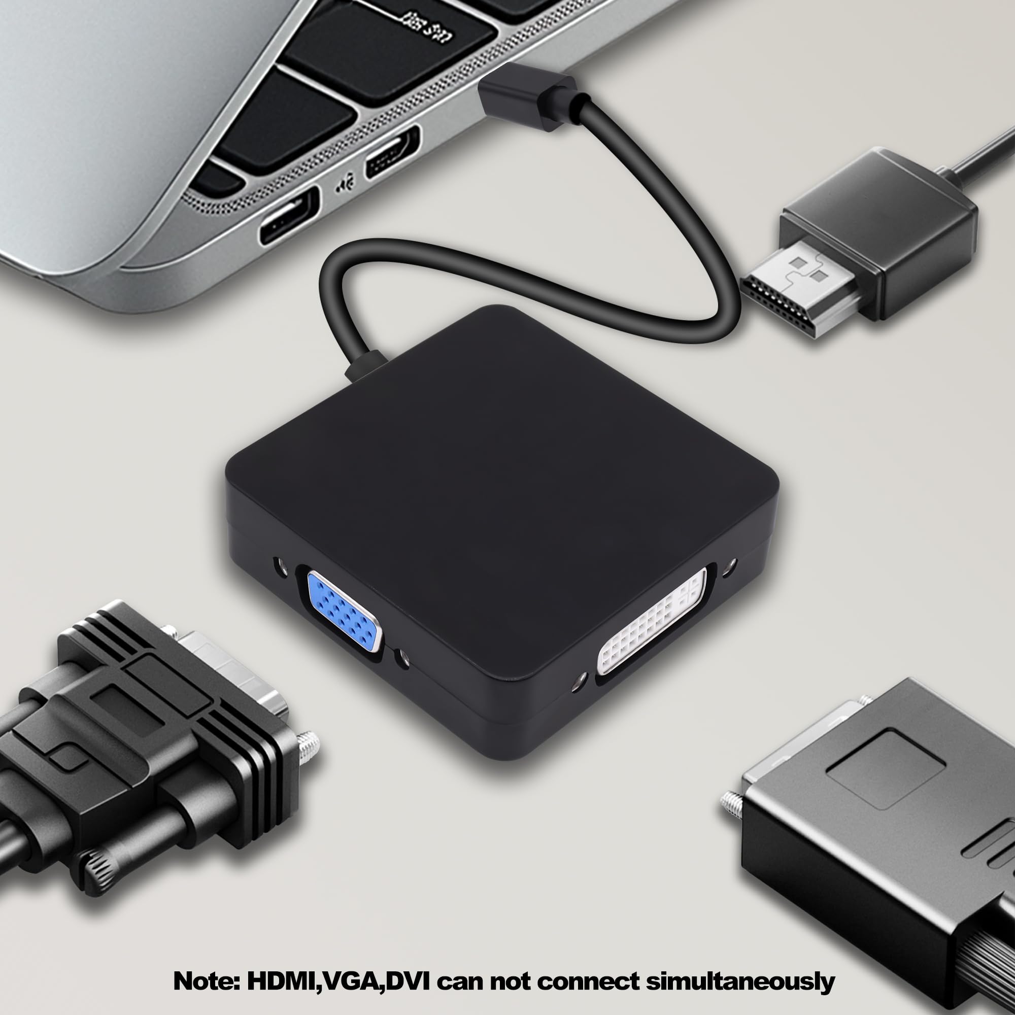 YARHONN Mini DP a HDMI VGA DVI Adaptador Thunderbolt Mini Displayport a VGA DVI HDMI 3 en 1 Adaptador Convertidor Macho a Hembra Cable para PC Portátil TV Proyector
