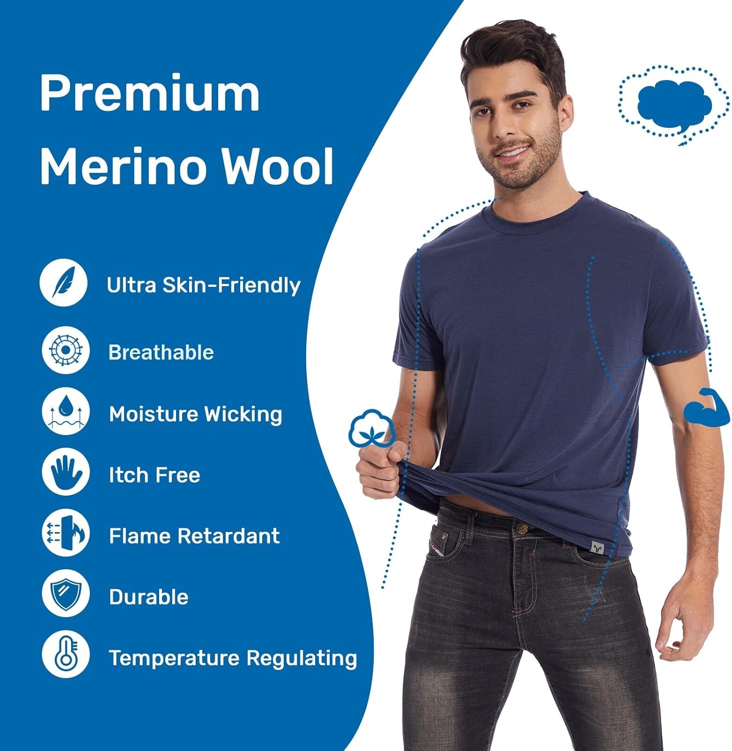 MERINNOVATION Mens Merino Wool T-Shirt - Men Merino Wool Shirt Lightweight Wicking Base Layer Undershirt for Hiking Travel - Image 2