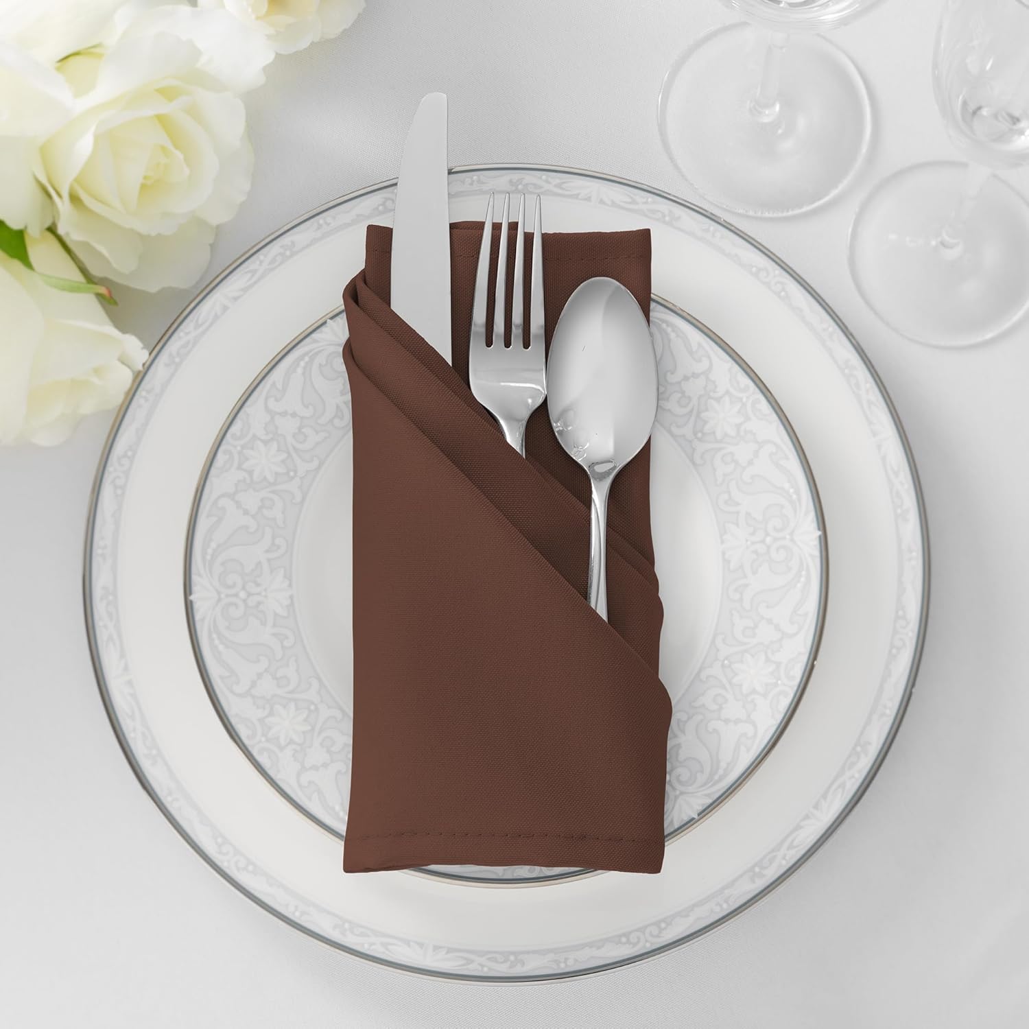 Linens 1ダース 20インチ布ディナーナプキン いろんな色があります ブラウン WED-NAPKIN-CHOCO 【アップル】