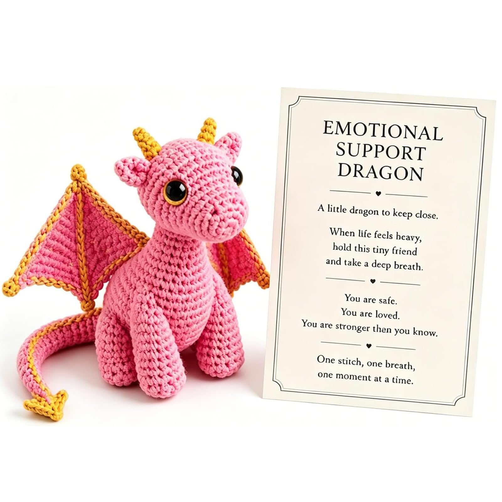 Emotional Support Dragon Plush Pocket Buddy Soft Mini Comfort Companion Stress Relief Desk Decor Cute Dragon Gift for Anxiety Relief Cheer Up Present for Adults Friends Office (Pink)