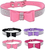 Vista 17 de Collar de perro para perros pequeños, collares ajustables de cuero de gamuza para perro, collar de perro rosa para gato, collar de perro