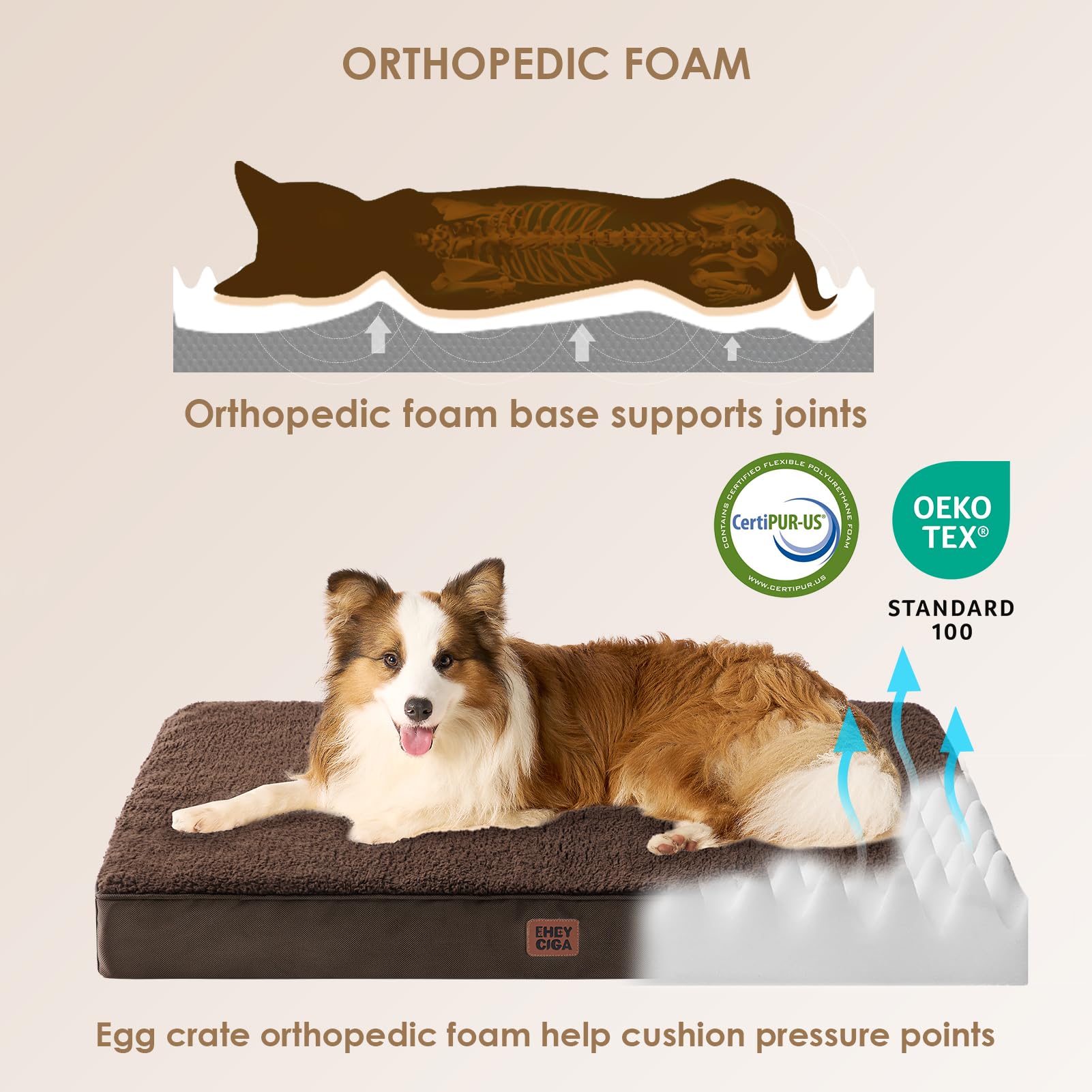 EHEYCIGA Cuccia Cane Interno Taglia Grande XXL, (120L x 74W cm) Ortopedica Cuscino per Cani, Cuscino Cane Sfoderabile e Lavabile, Ortopedico Lettino per Cani, Orthopedic Dog Bed, Marrone