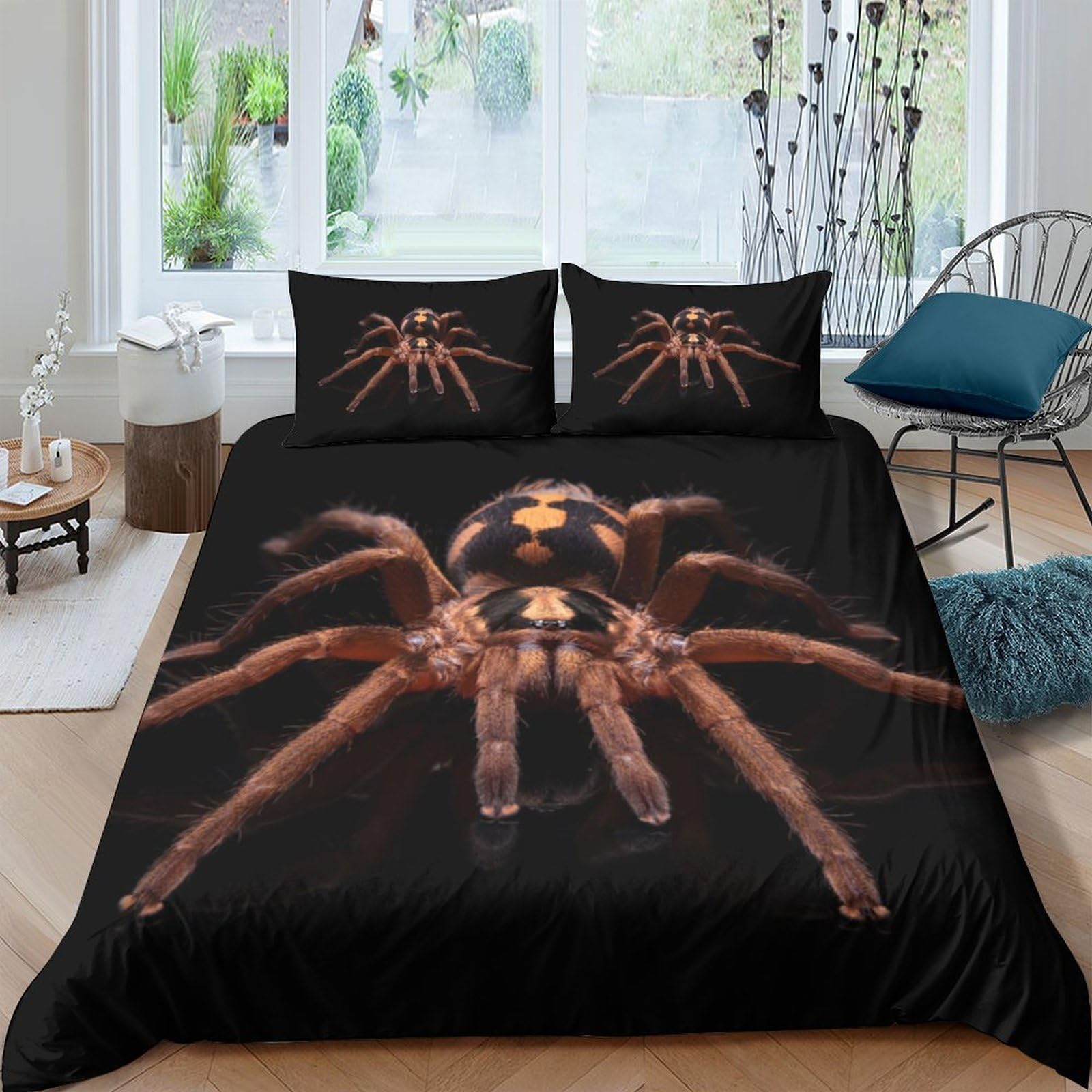 Ctjqhvkz Style-3 3D Printed Realistic Tarantula Fitted Sheet Microfiber Soft Black Spider Bed Cover For Bedroom Guest Room Dorm Decorative Protection Single（135X200cm）