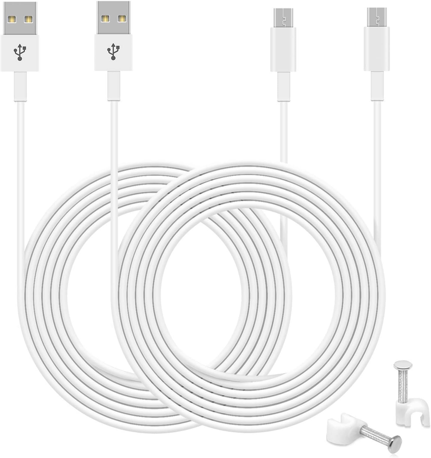 FASTSNAIL 26FT Micro USB Power Extension Cable for WyzeCam, for WyzeCam Pan,for Blink,for Yi Camera,for NestCam Indoor,for Furbo Dog etc, USB to Micro USB Charging Cord and Data Sync Cord 2 Pack