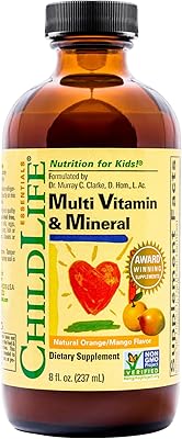 CHILDLIFE ESSENTIALS Kids Multivitamin & Mineral - Kids Vitamins, Liquid Multivitamin for Kids, Toddler Multivitamins, Liquid Vitamins, Baby Multivitamin - Natural Orange & Mango, 8 Fl Oz Pack of 1