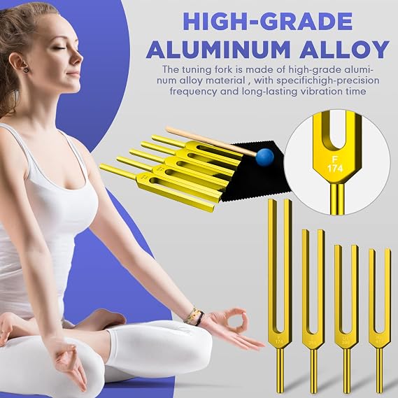 Solfeggio Tuning Fork Set - 9 Tuning Forks Perfect for DNA Healing, Chakra, Sound Therapy, Keep Body, Mind and Spirit in Perfect Harmony- Golden