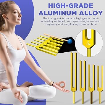 Solfeggio Tuning Fork Set - 9 Tuning Forks Perfect for DNA Healing, Chakra, Sound Therapy, Keep Body, Mind and Spirit in Perfect Harmony- Golden