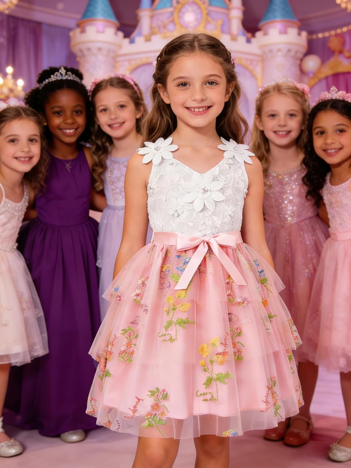 Girls Tutu Sleeveless Dress Kids Bow V Neck Tulle Skirt Outfits Toddler Girls Summer Princess Party Puffy Tulle Dresses 3-10T