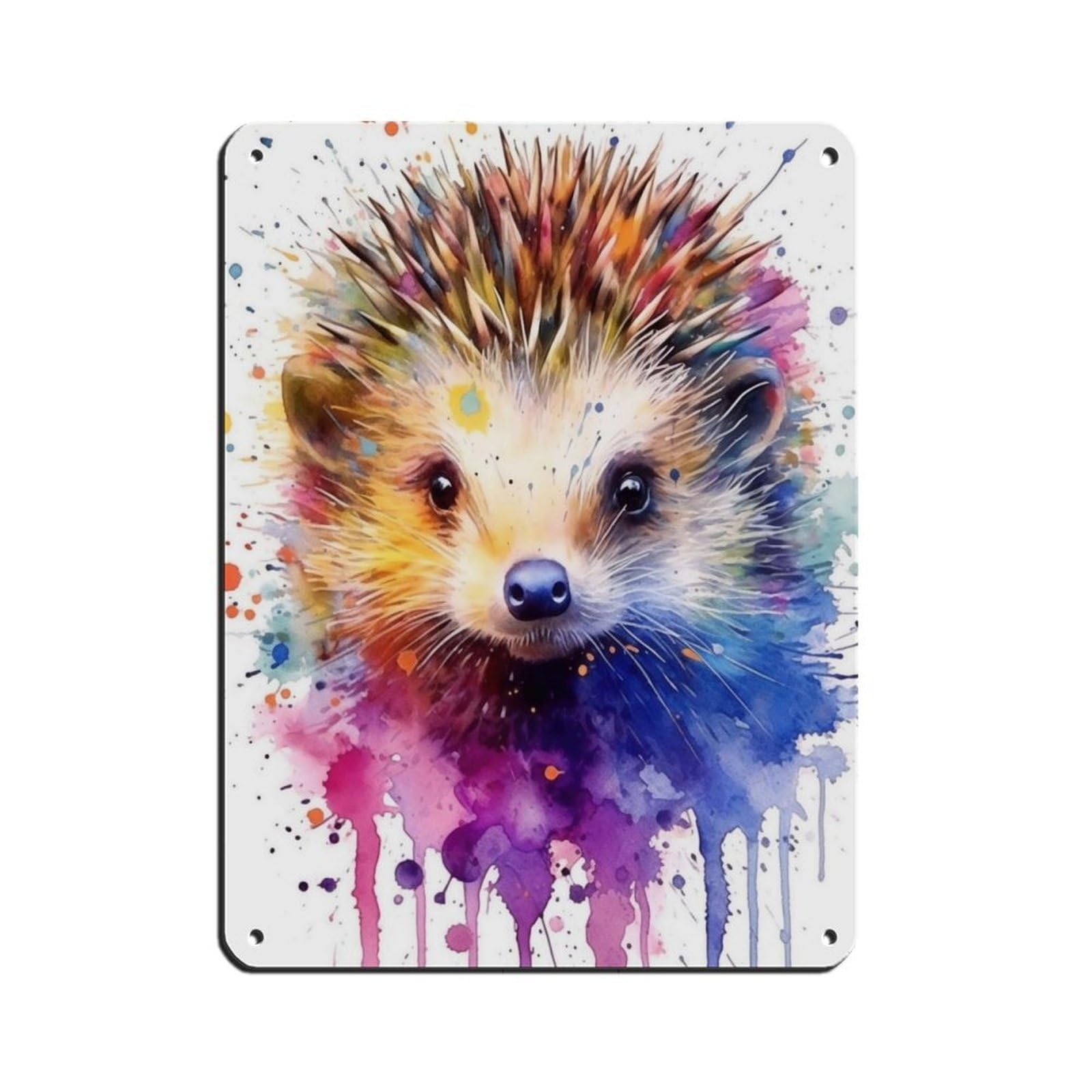 Watercolour Hedgehog Portrait Poster Tin Sign Vintage Metal Pub Club Cafe Bar Home Wall Art Decoration Poster Retro 12x16inch(30x40cm)