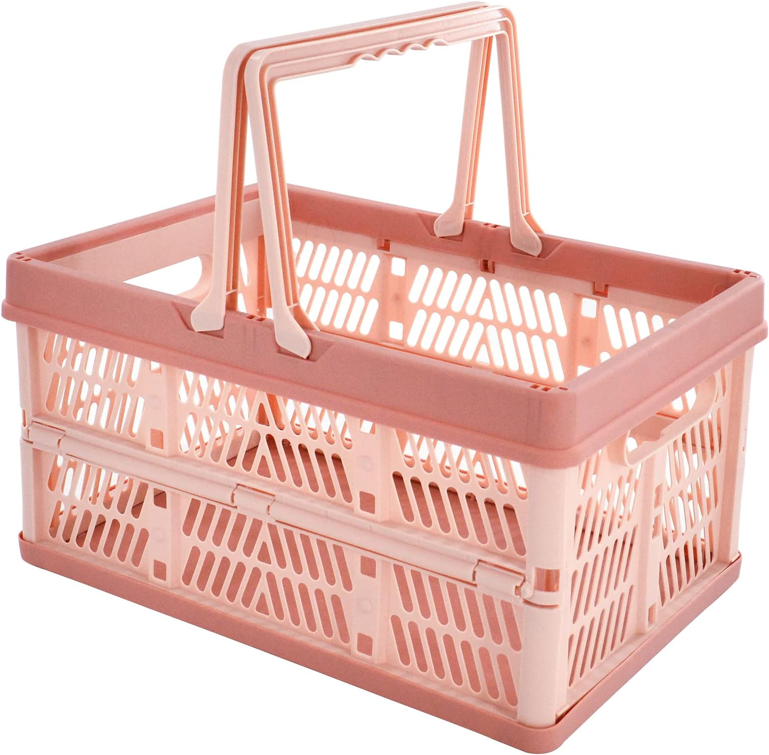 zhaocaidamai Small folding box foldable with handle, transport box with handles, sturdy storage box, shopping basket foldable (pink, 38 x 25.5 x 20)