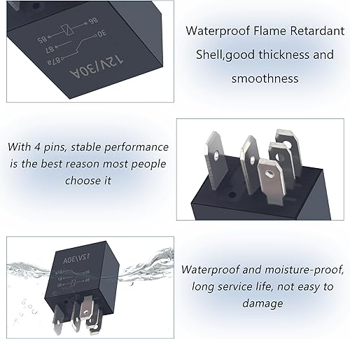 Miniatura 5 de 4 relés de 5 pines, 30 A, 12 V para automóvil, relé de arranque resistente, relé de bomba de combustible multiusos, relé automotriz universal con