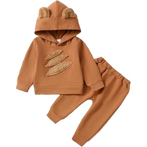 Toddler Baby Boy Clothes Infant Newborn Boy Outfit Long Sleeve Hoodie Plaid Sweatshirt Pant Fall Winter Clothes Set