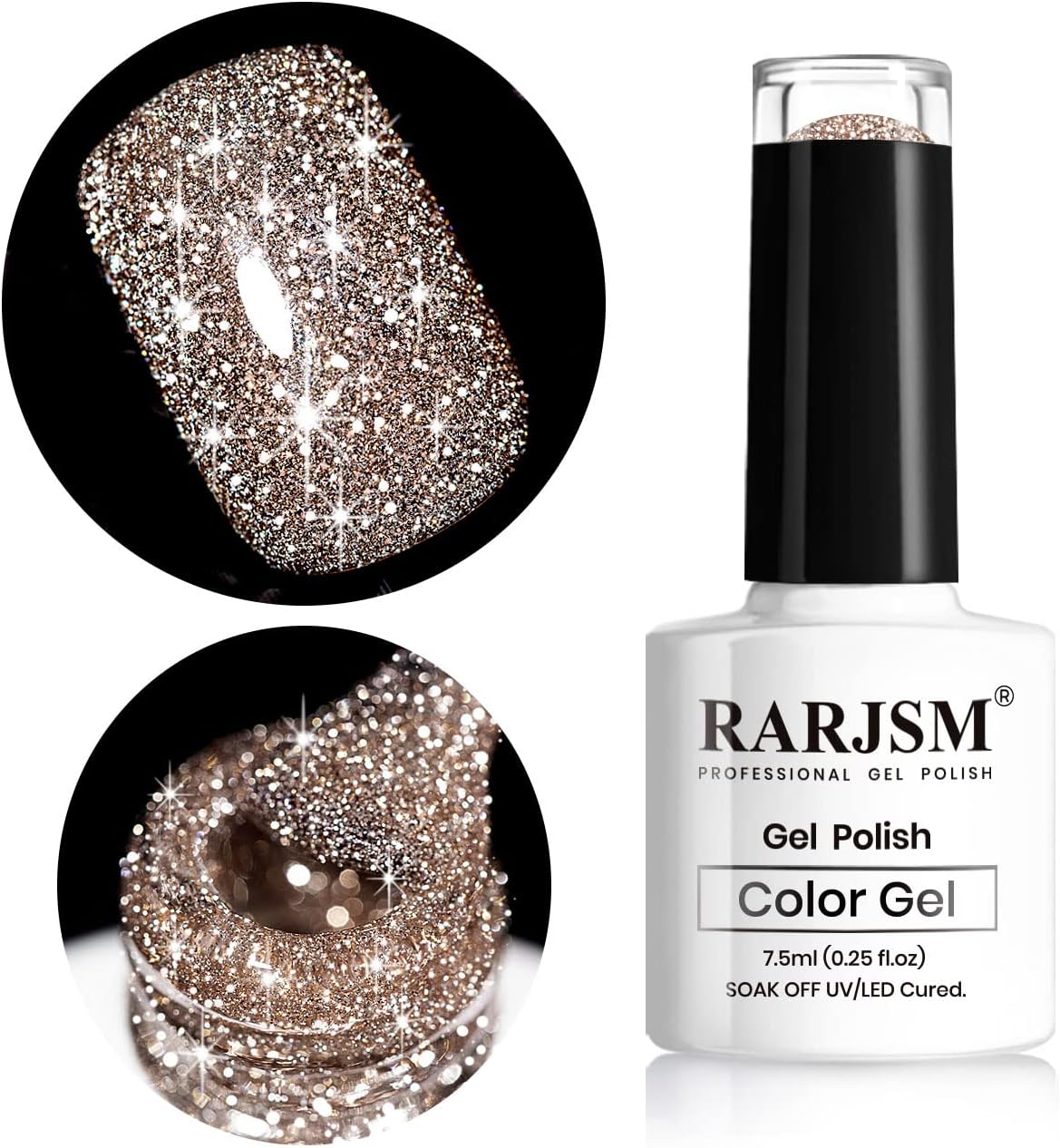 RARJSM Reflective Glitter Gel Polish,Flash Dimond Nude Brown Gel Nail Polish Sparkly Shiny Gel Nail Art UV LED Curing Need Nail Gel for Manicure DIY and Nail Salon 7.5ML for Nail Art