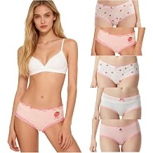 Womens Underwear for Women 5 Packs Panties Cute Cotton Kawaii Japanese-Style Ruffled Strawberry Lace Bow