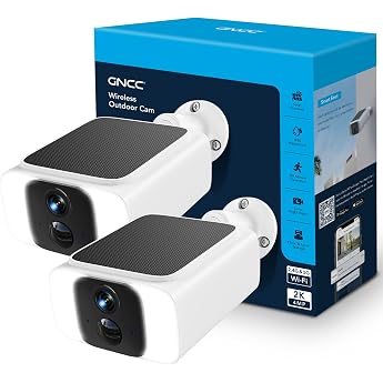 GNCC 2K 4MP Outdoor Surveillance Camera Battery Solar 5G/2.4G Hz WiFi (Pack | Wireless installation-free solar panel, SD card