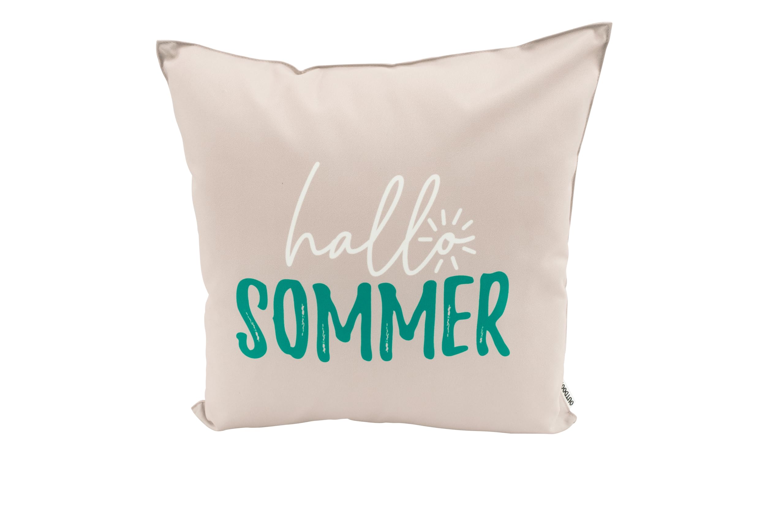 Hallo Sommer Outdoor Gartenkissen Wasserabweisend 45x45cm mit Füllung - Beige/Weiß/Türkis Sommer