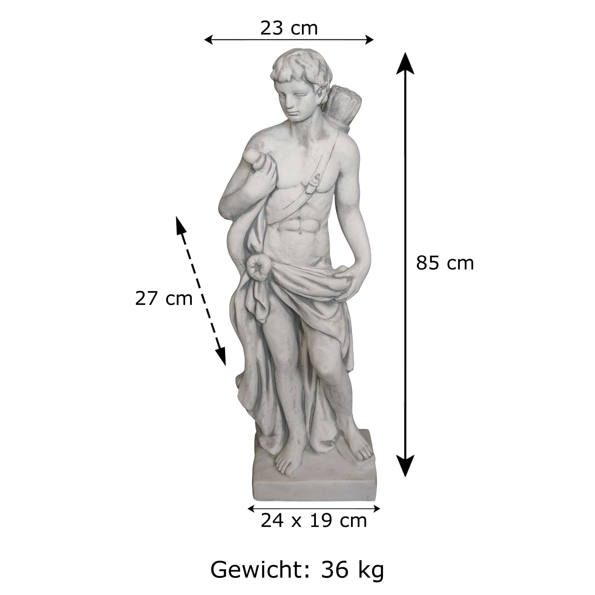 gartendekoparadies.de Statue des Jägers Orion, Steinfigur aus Steinguss, H. 85 cm, 36 kg, Grau, Frostsicher für Außenbereich