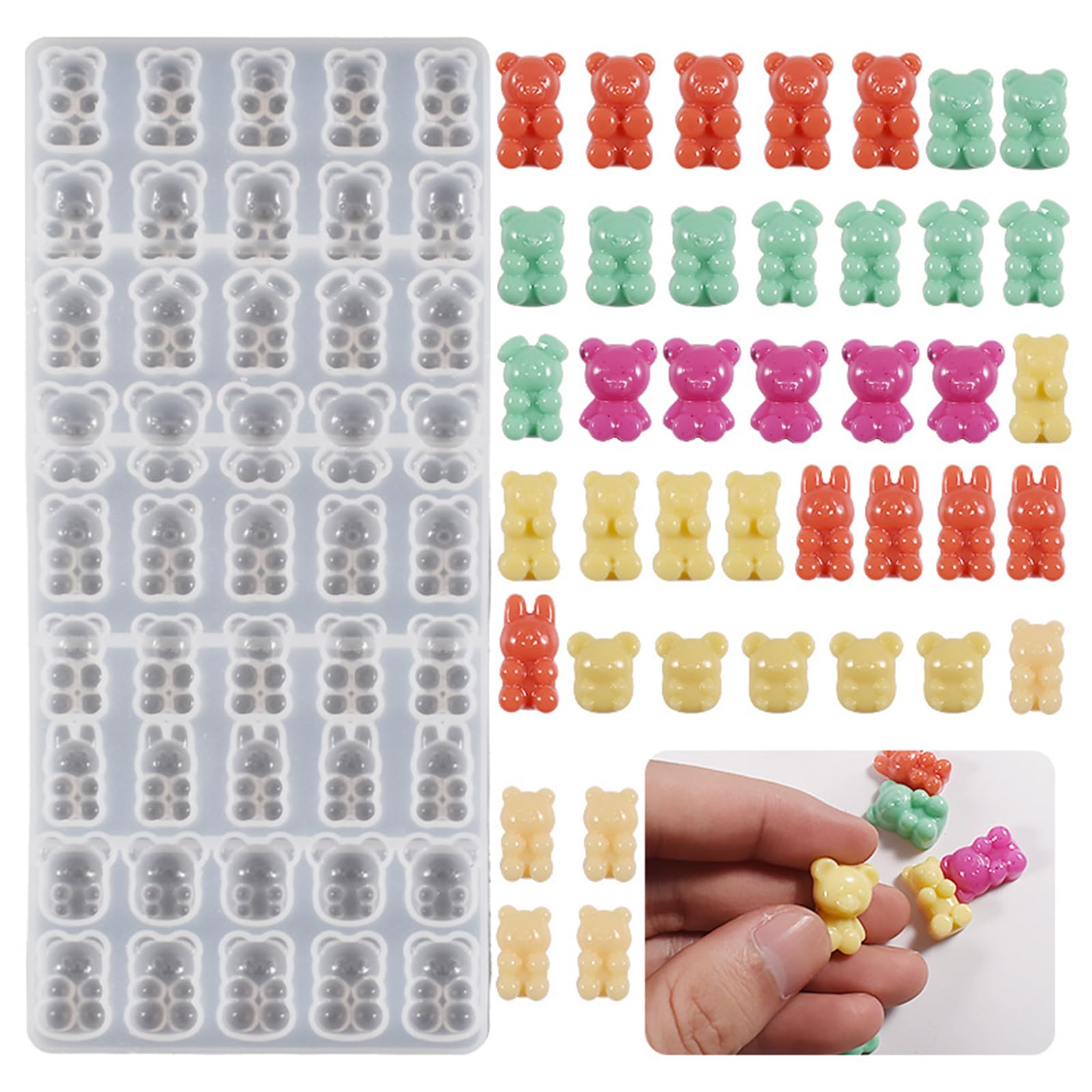 3D Teddy Bear Silicone Resin Molds 45 Squares 3D Bear Silicone Molds Epoxy Resin Jewelry Casting Moulds for DIY Crafts Key Chains Pendants Ornament Fondant Ice Cubes Handmade Soap Candle