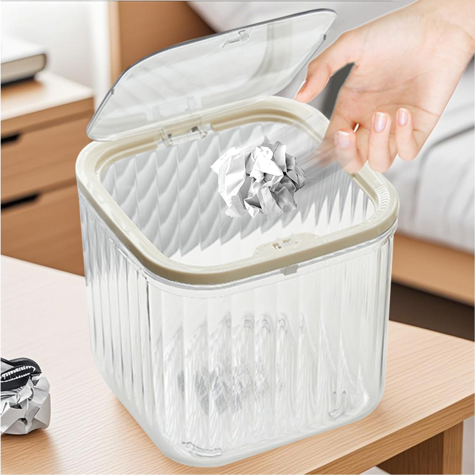 Générique Press Lid Desk Trash Can 6.02x6.02x5.51 Inches Transparent Garbage Container