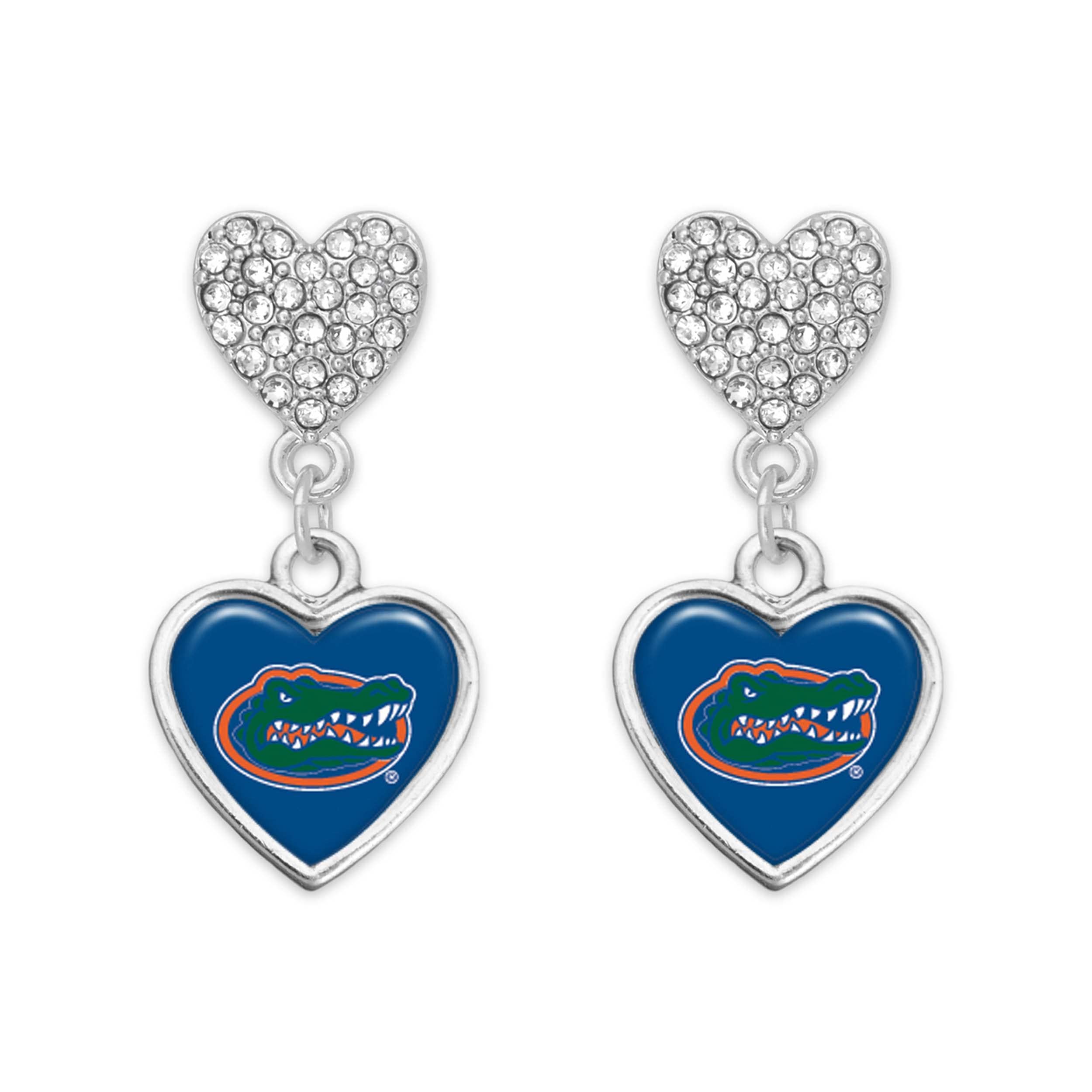 Florida Gators Amara Silver Crystal Heart Earrings Jewelry Gift UF, Blue