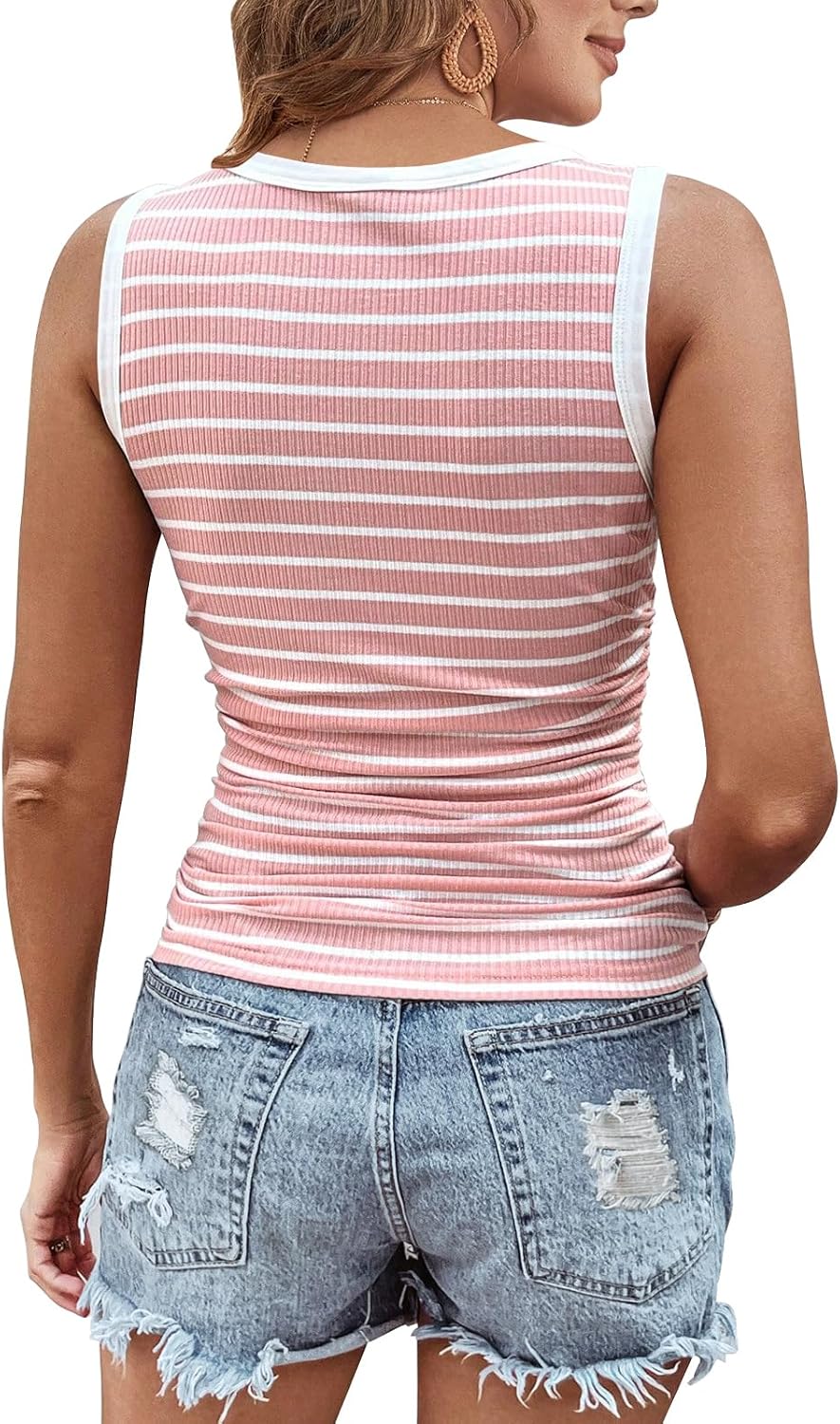 Womens Sleeveless Ribbed Tank Tops 2025 Summer Round Neck Slim Fit Top Casual T Shirts Clothes - Image 5