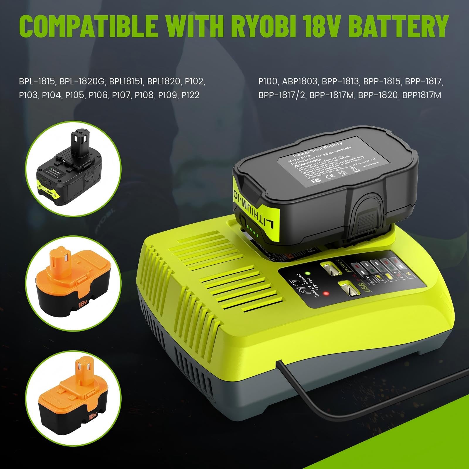 LabTEC P103 18V 3000mAh Ersatzakku für Ryobi 2er Pack