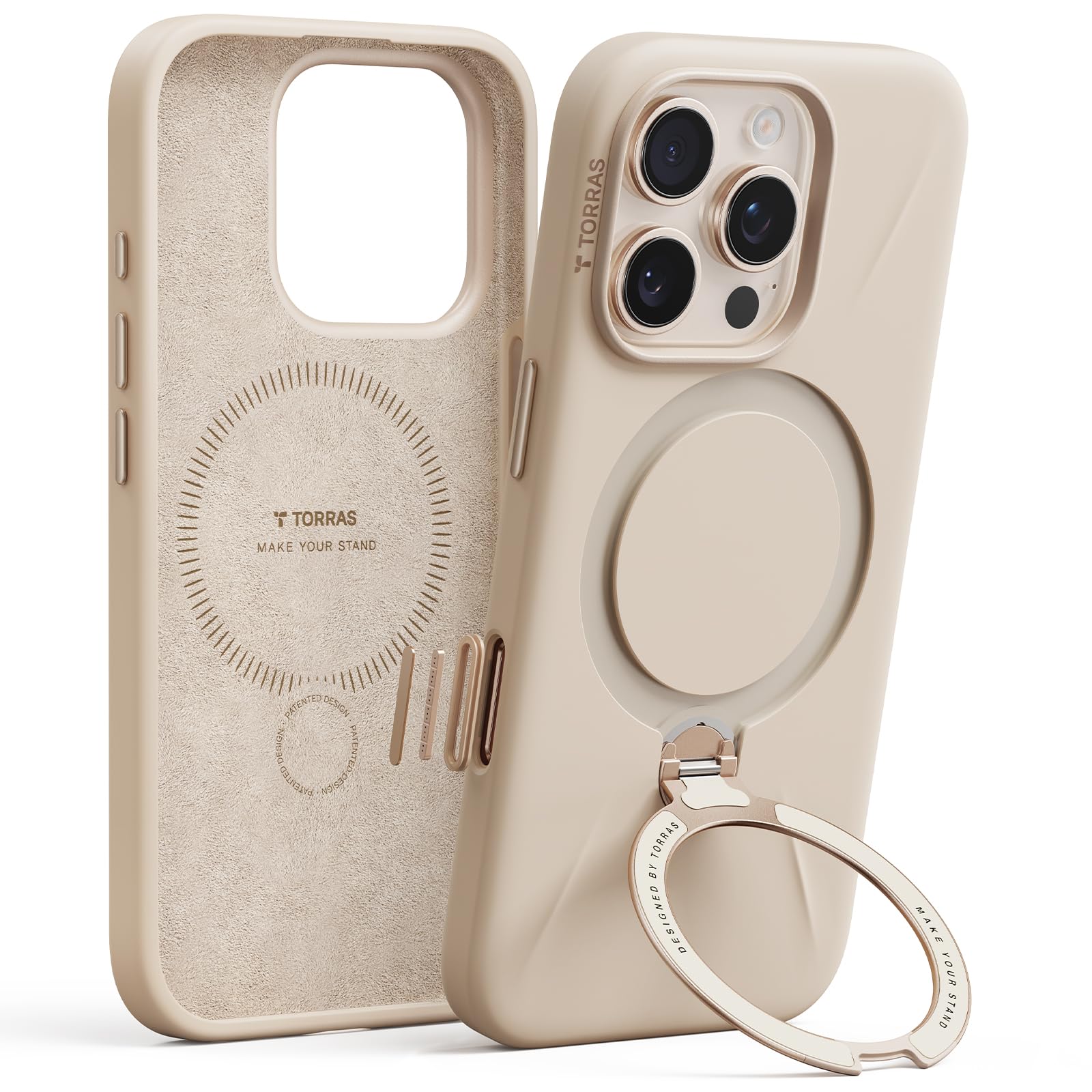 TORRAS Ostand Spin Fusion per iPhone 16 Pro, custodia in silicone per Magsafe con supporto magnetico a 360°, custodia protettiva per iPhone 16, con assorbimento degli urti, antigraffio, antiurto