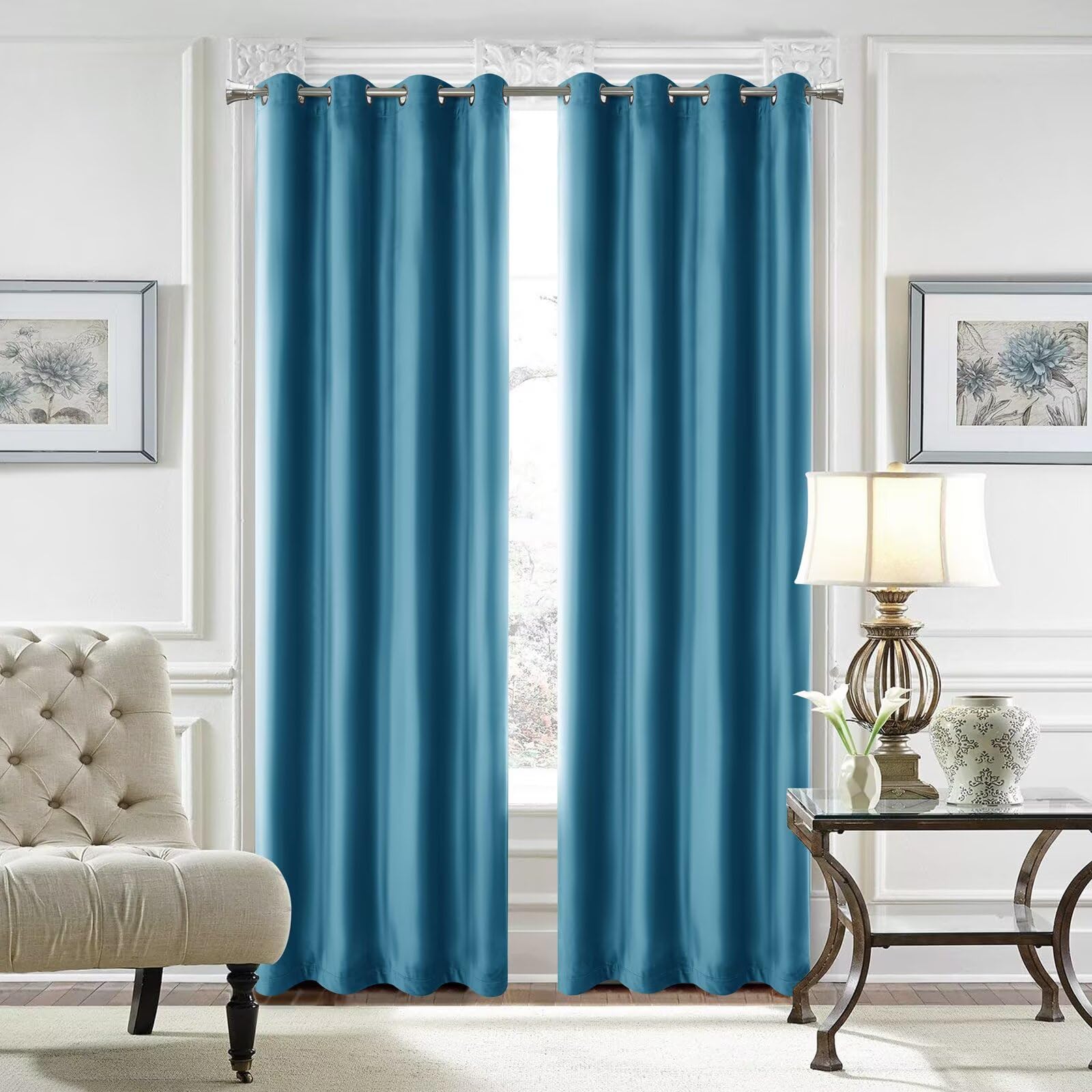 SSWH Blackout Curtains for Bedroom, Thermal Insulated Eyelet Curtains, Solid Colour Window Drapes for Living Room Privacy Protection(Size:42" W x 84" L(2 Panels),Color:Sky Blue)