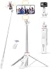 SelfieShow Selfie Stick Tripod with 2 Dimmable Fill Lights, 3 Light Modes & 6 Brightness Levels, Extendable Phone Tripod with Detachable Remote & Phone Holder, Compatible with iPhone 15/14/13/Android