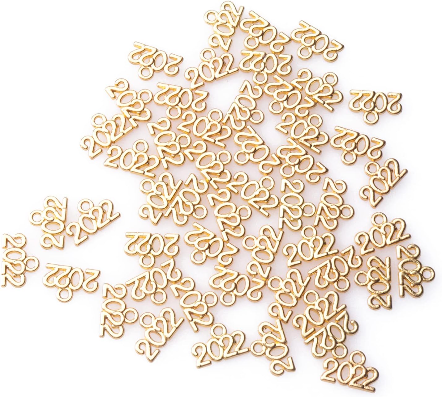 Ruwado 50 Pcs 2022 Charms Silver Year Signet Bulk Antique Number Pendants for Jewelry Making Finding Craft Accessories Necklace Bracelets Keychain DIY Project Christmas Décor (2022, Gold)