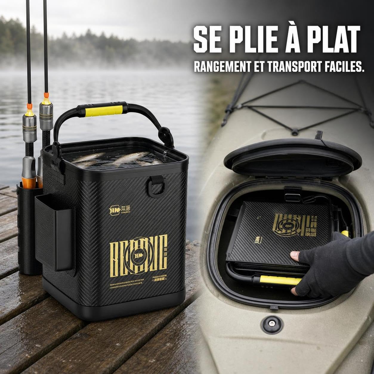 Seau pêche Pliable en EVA Robuste, bassine Portable pour à Poisson et Camping