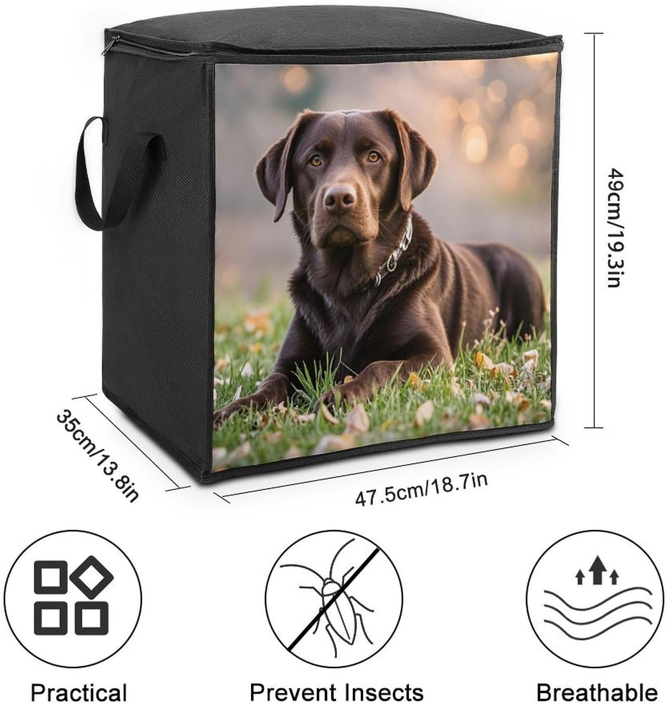 Large Brown Labrador Retriever Storage Bags with Handle Foldable Closet Organizers Clothes Storage Bins Bedding Storage Containers Fabric Moving Bags Blanket Comforter Storage Bag 70L