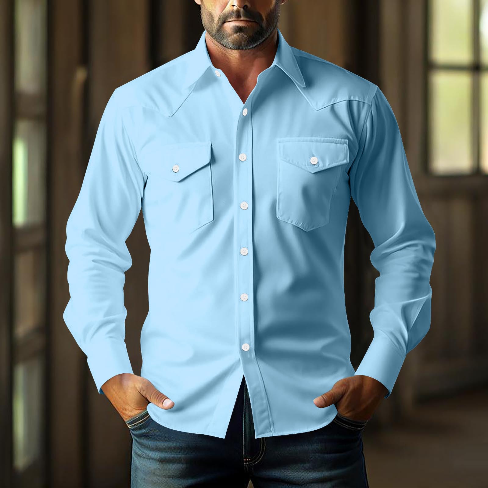 Camiseta de manga larga para hombre y adulto, lisa, con botones y transpirabilidad, capa base y tops para uso diario, oficina, estilo suave y inteligente