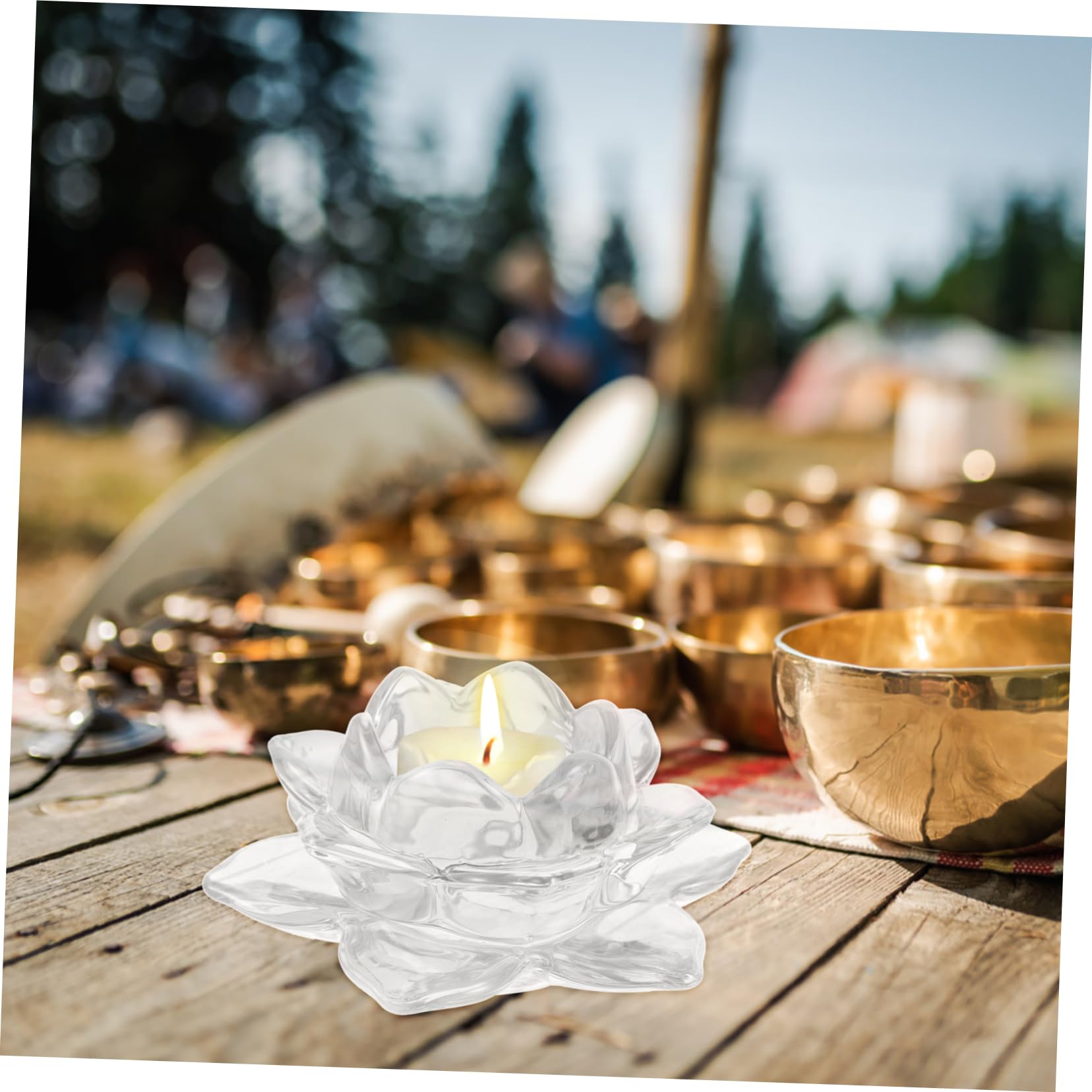 Bougeoir En Cristal Pour 7 Bougies Chauffe-plat - Décoration Intérieure Fleur De Lotus, Design Feng Shui - 13