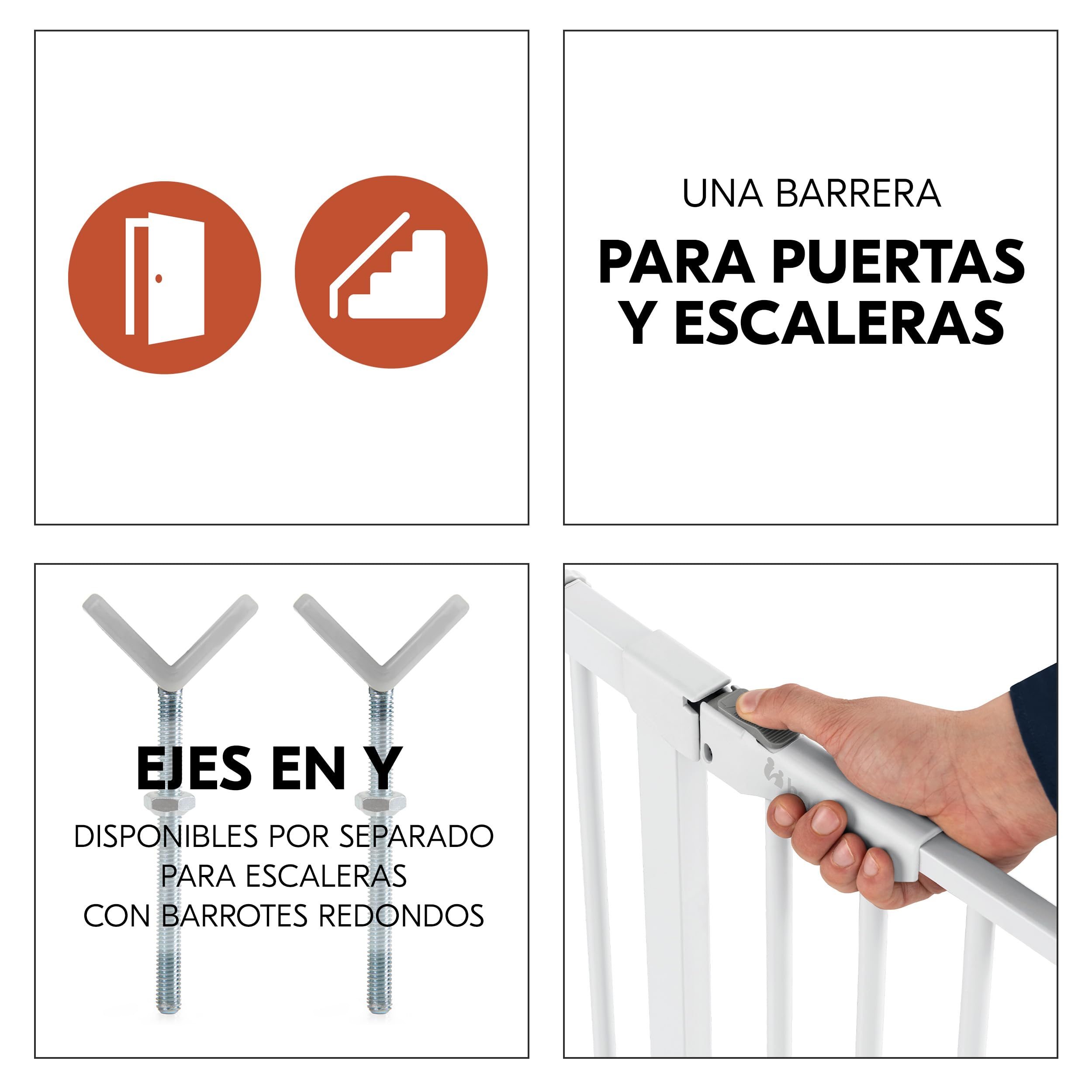 hauck Clear Step Autoclose 2 Barrera Seguridad Niños Escalera | Valla Infantil Ajustable de 75 a 80 cm | 3 Topes de Puerta | Vallas para Perros Umbral Plano y Cierre Automático – Blanco